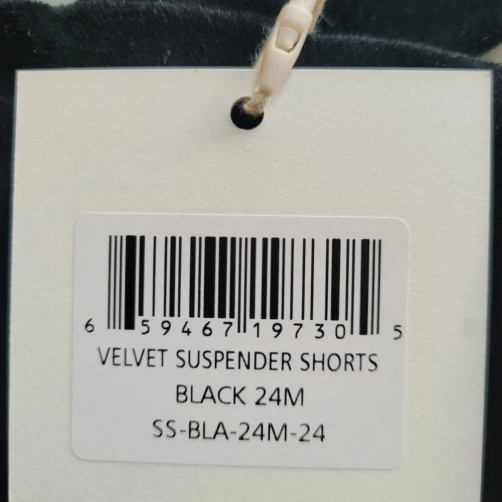 Analogie Kids Velvet Suspender Shorts & Peter Pan Bodysuit Set Black White 24M